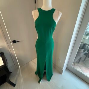 Emerald Green Halter Sheath Dress with Slit